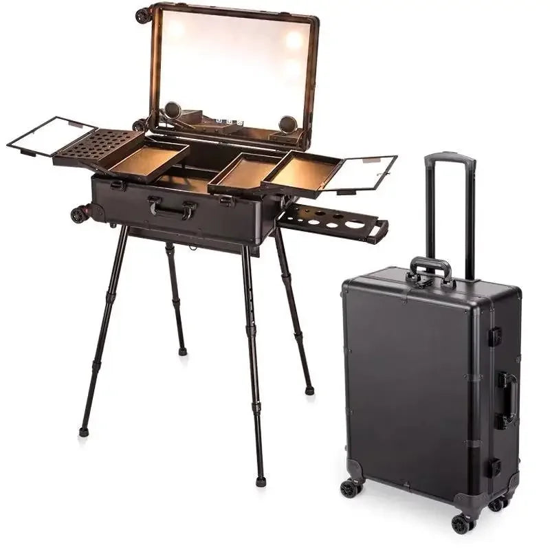 GlamVoyage™: Elite Trolley with Vanity Mirror